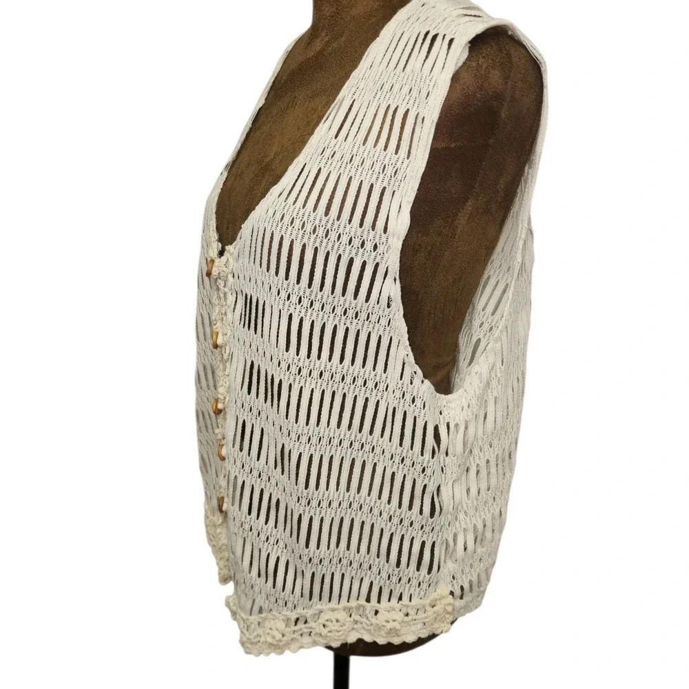 Vintage IVY Crochet Vest Womens Size L Flower Accents Boho Cottagecore